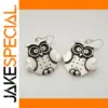Vintage Owl Dangle Earrings with Silver Finish