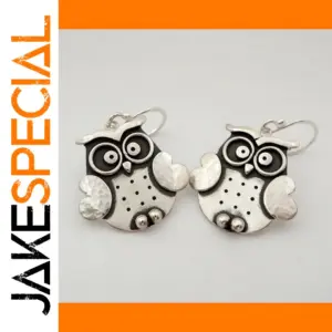 Vintage Owl Dangle Earrings with Silver Finish