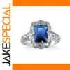 Elegant Silver Women's AAA Blue Sapphire Ring