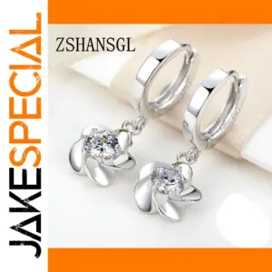 Silver Flower Hoop Earrings with Cubic Zirconia