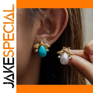 Stainless Steel Vintage Bee Earrings with Pearls