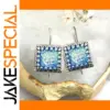 Vintage Silver Square Blue Drop Earrings
