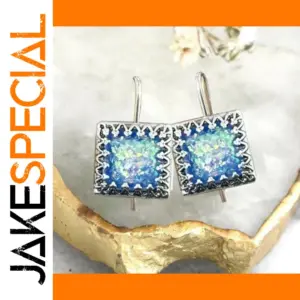 Vintage Silver Square Blue Drop Earrings