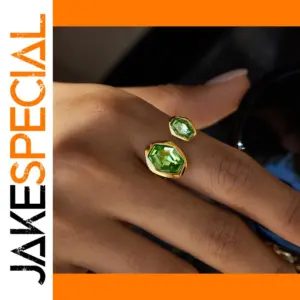Elegant Stainless Steel Gold Ring with Green Zircons