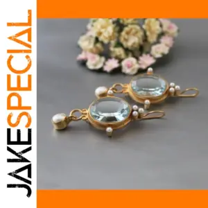 Vintage Gold Drop Earrings with Blue Stone