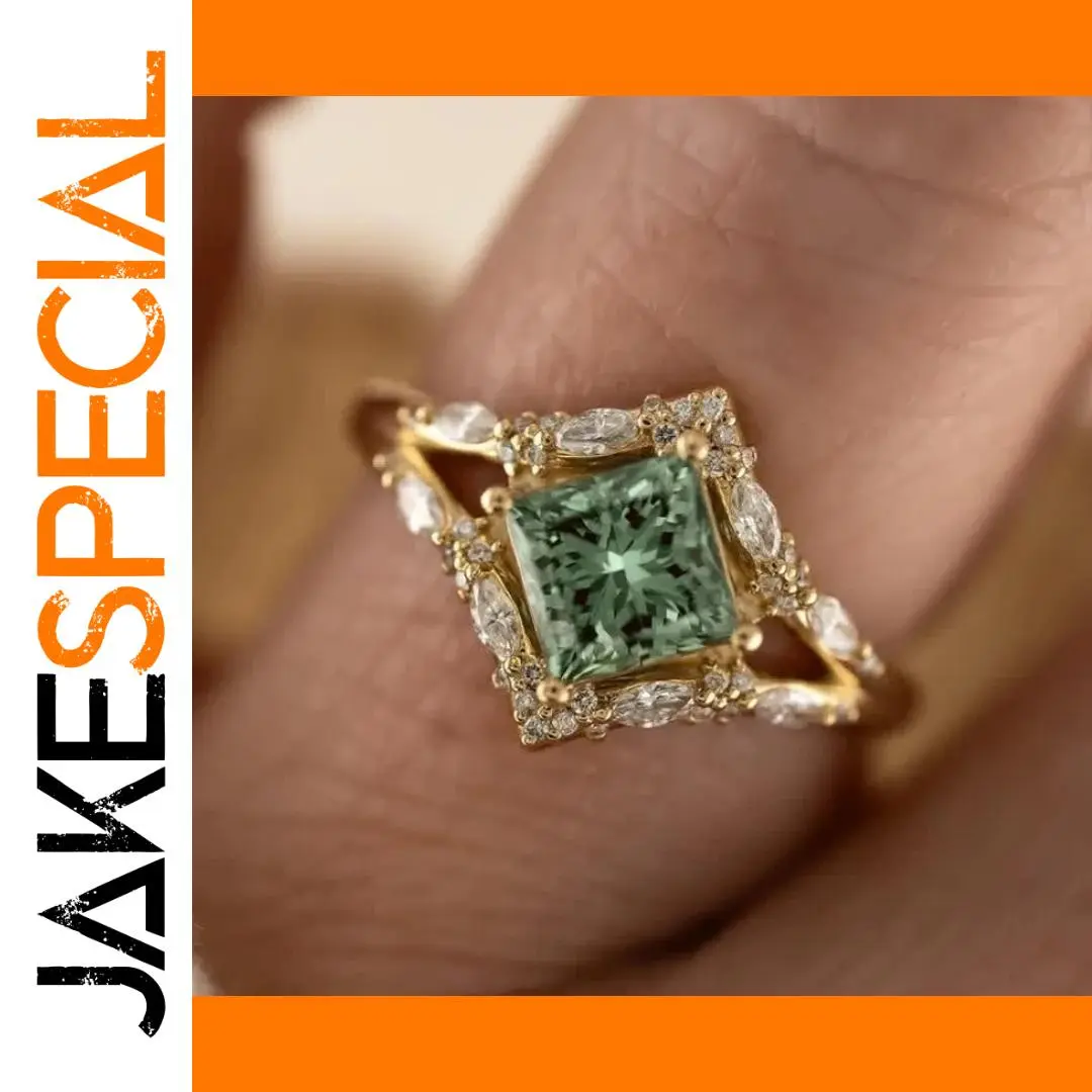 Green and White Geometric Cocktail Ring 1 Green and White Geometric Cocktail Ring