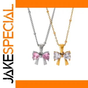 Stainless Steel Bow Necklace with Cubic Zirconia