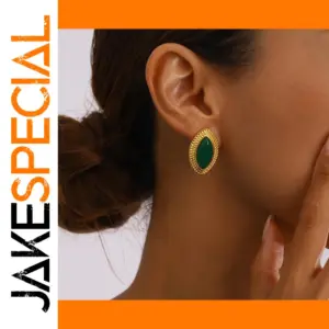 Elegant Green Stone Stainless Steel Earrings