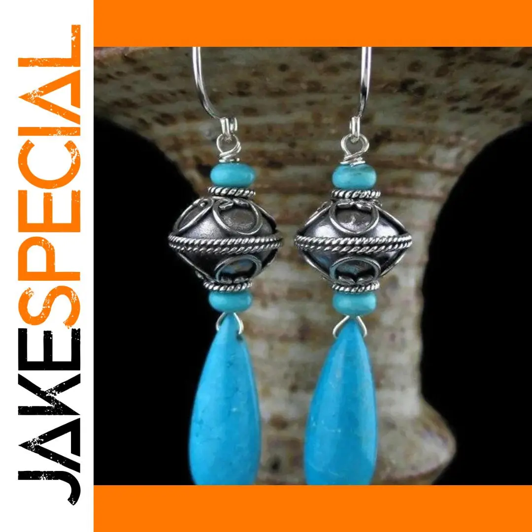 Geometric Drop Earrings with Blue Inlay for Women 1 Geometric Drop Earrings with Blue Inlay for Women