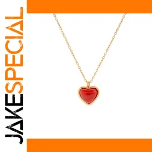 Red Agate Heart Pendant Necklace in Stainless Steel