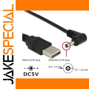 90-Degree USB to 3.5mm DC Power Cable
