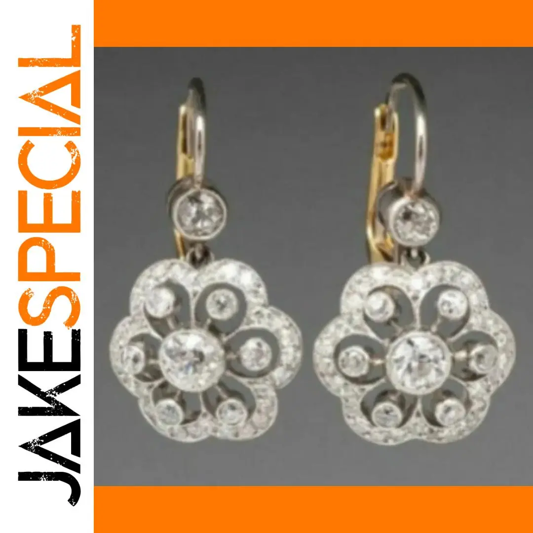 Vintage Floral Dangle Earrings with Clear Stones 1 Vintage Floral Dangle Earrings with Clear Stones