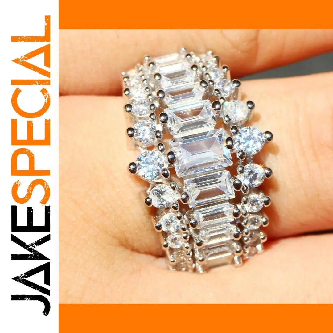 Silver Multi-Row Geometric Zirconia Cocktail Ring 1 Silver Multi-Row Geometric Zirconia Cocktail Ring