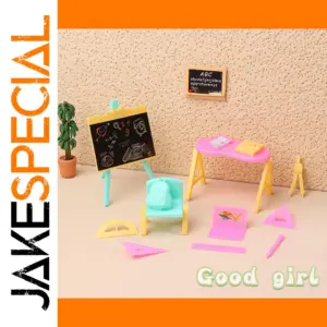 Miniature Pink Study Table with Accessories