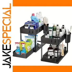 Two-Tier Sliding Under Sink Organizer Black or White