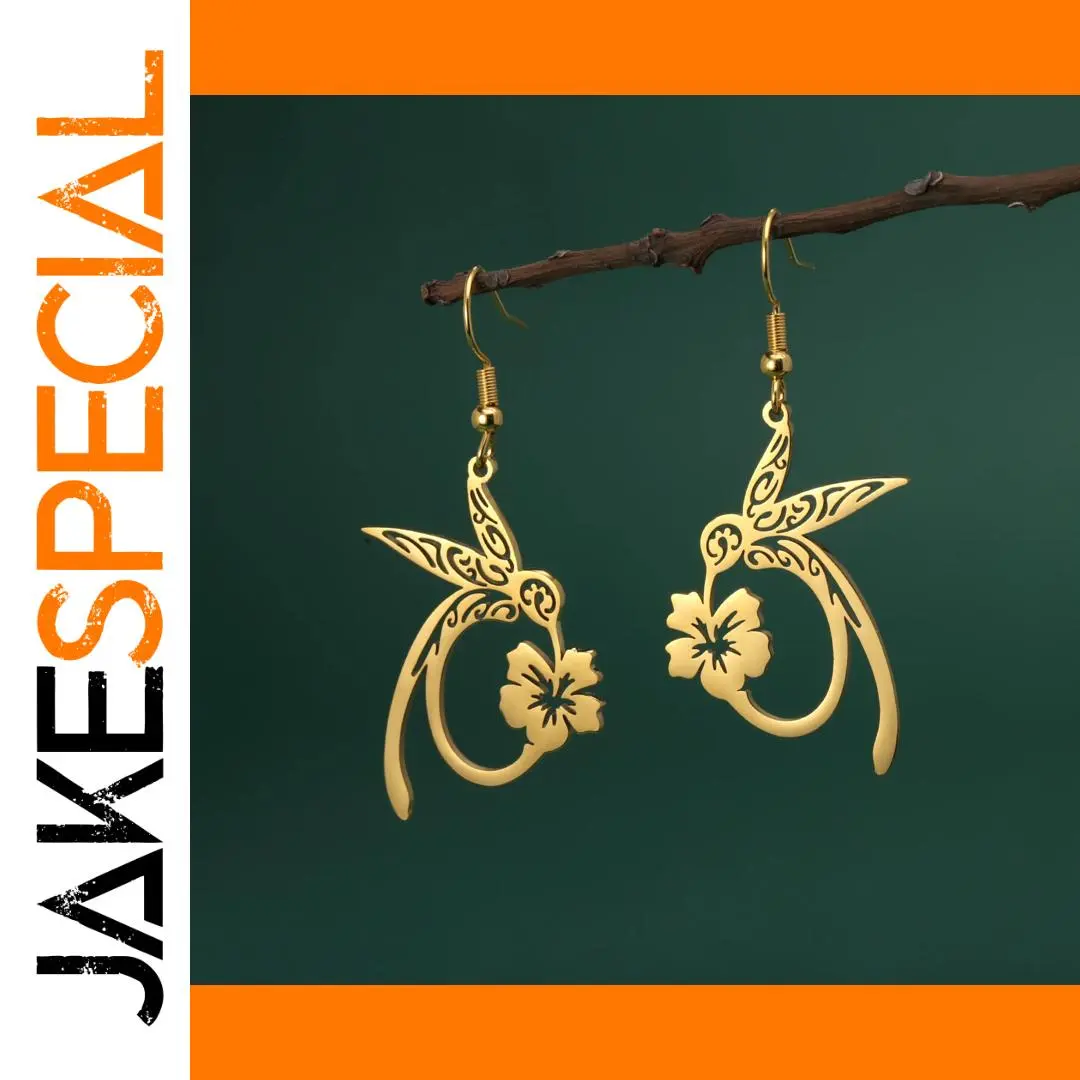 Stainless Steel Hummingbird & Flower Earrings 1 Stainless Steel Hummingbird & Flower Earrings