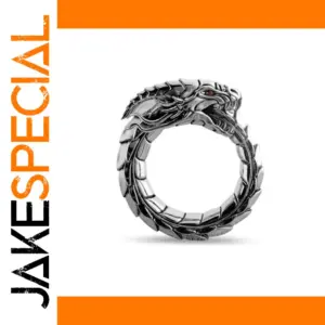 Mythic Dragon Silver Ring with Red Gemstone