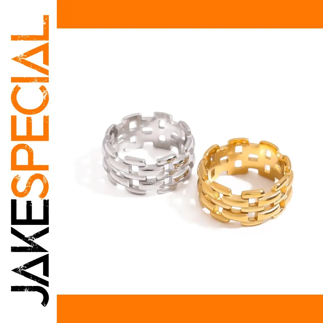 Stainless Steel Geometric Ring Duo Set 1 Stainless Steel Geometric Ring Duo Set