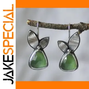 Vintage Leaf Earrings with Green Stones