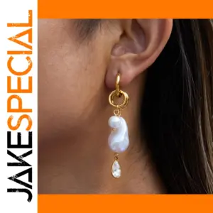 Stainless Steel Drop Earrings with Pearl and Gemstone