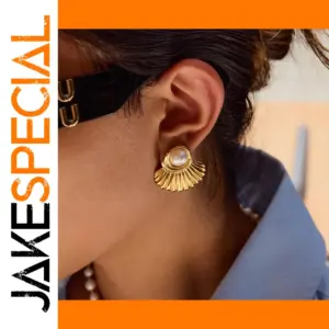 Gold Stainless Steel Fan Earrings