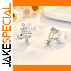 Pearl and Leaf Silver Earrings for Women