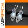 Vintage Silver Drop Earrings with Iridescent Stones