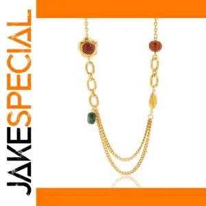 Vintage Gold-Tone Stainless Steel Necklace with Red Agate