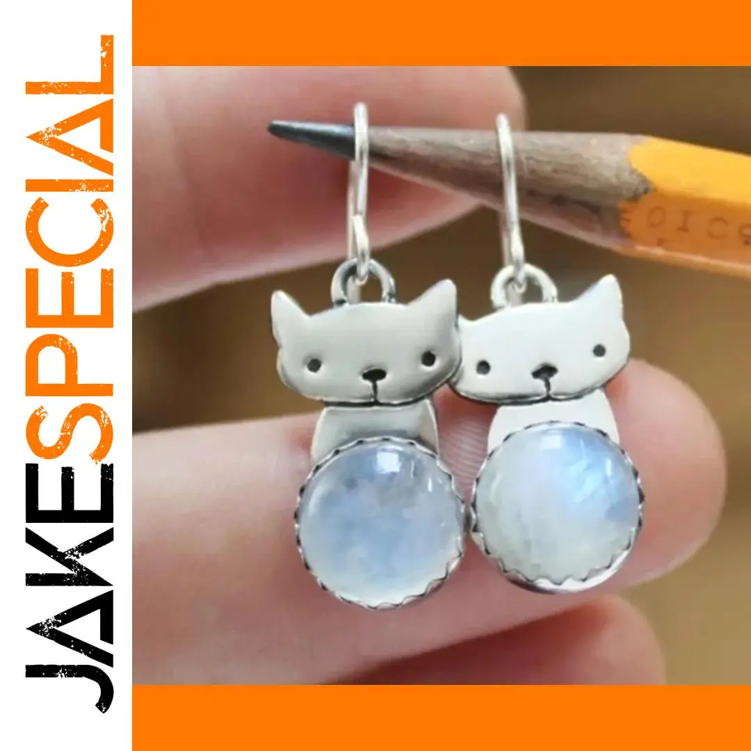 Silver Cat Moonstone Earrings for Women 1 Silver Cat Moonstone Earrings for Women