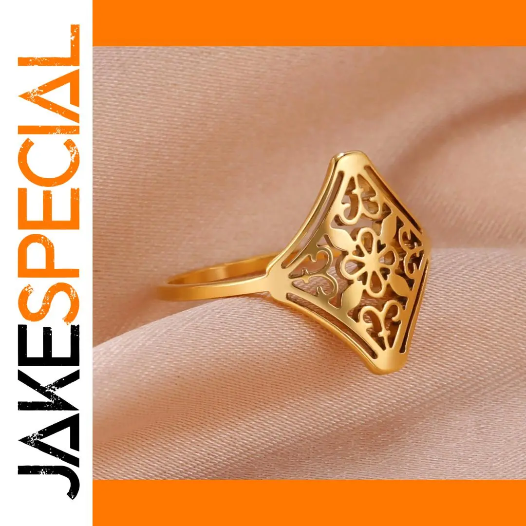 Vintage Filigree Flower Ring in Steel or Gold 1 Vintage Filigree Flower Ring in Steel or Gold