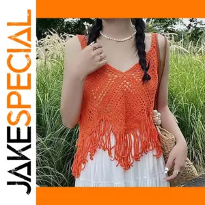 Vibrant Orange Knitted Summer Tank Top