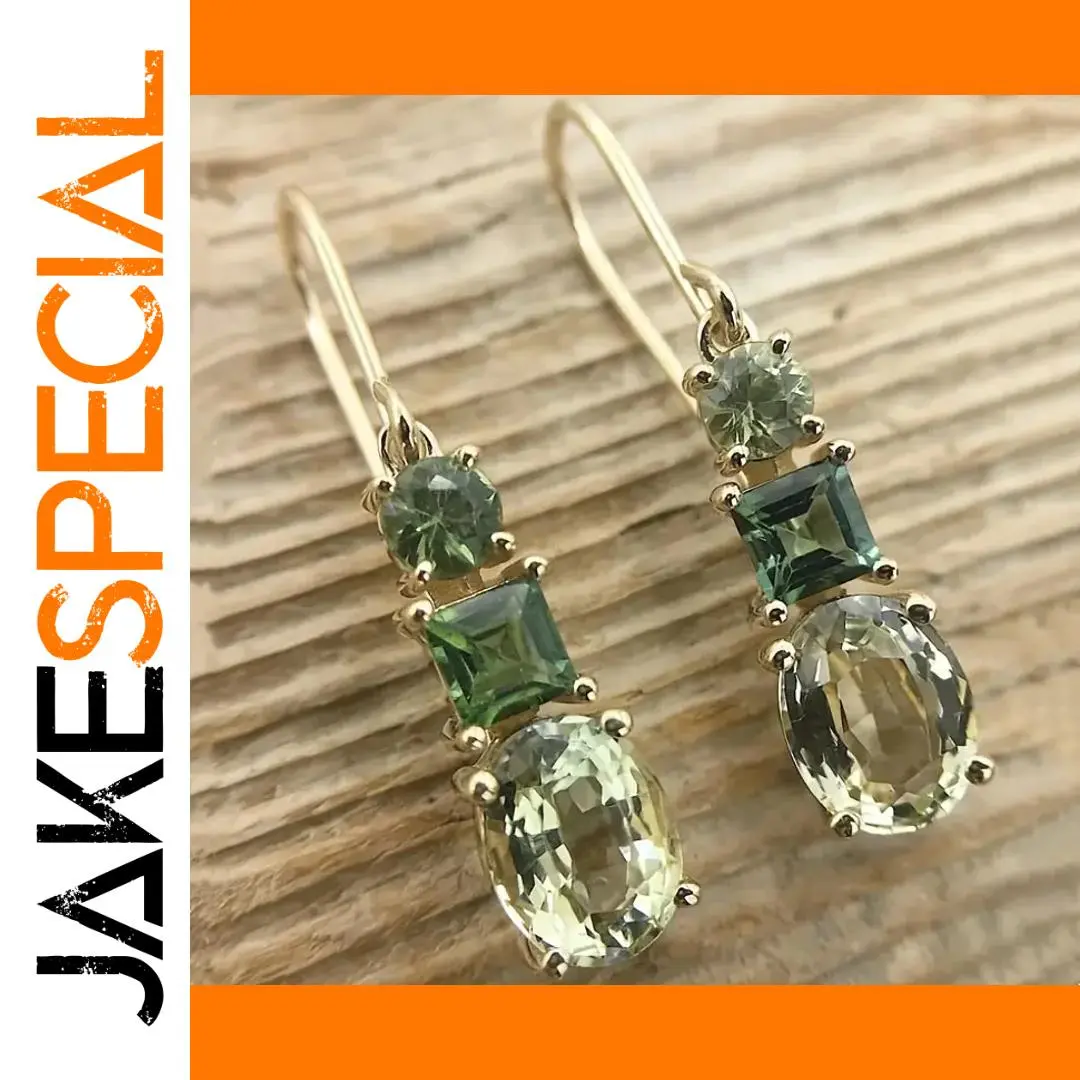 Gold Drop Earrings with Green Cubic Zirconia 1 Gold Drop Earrings with Green Cubic Zirconia
