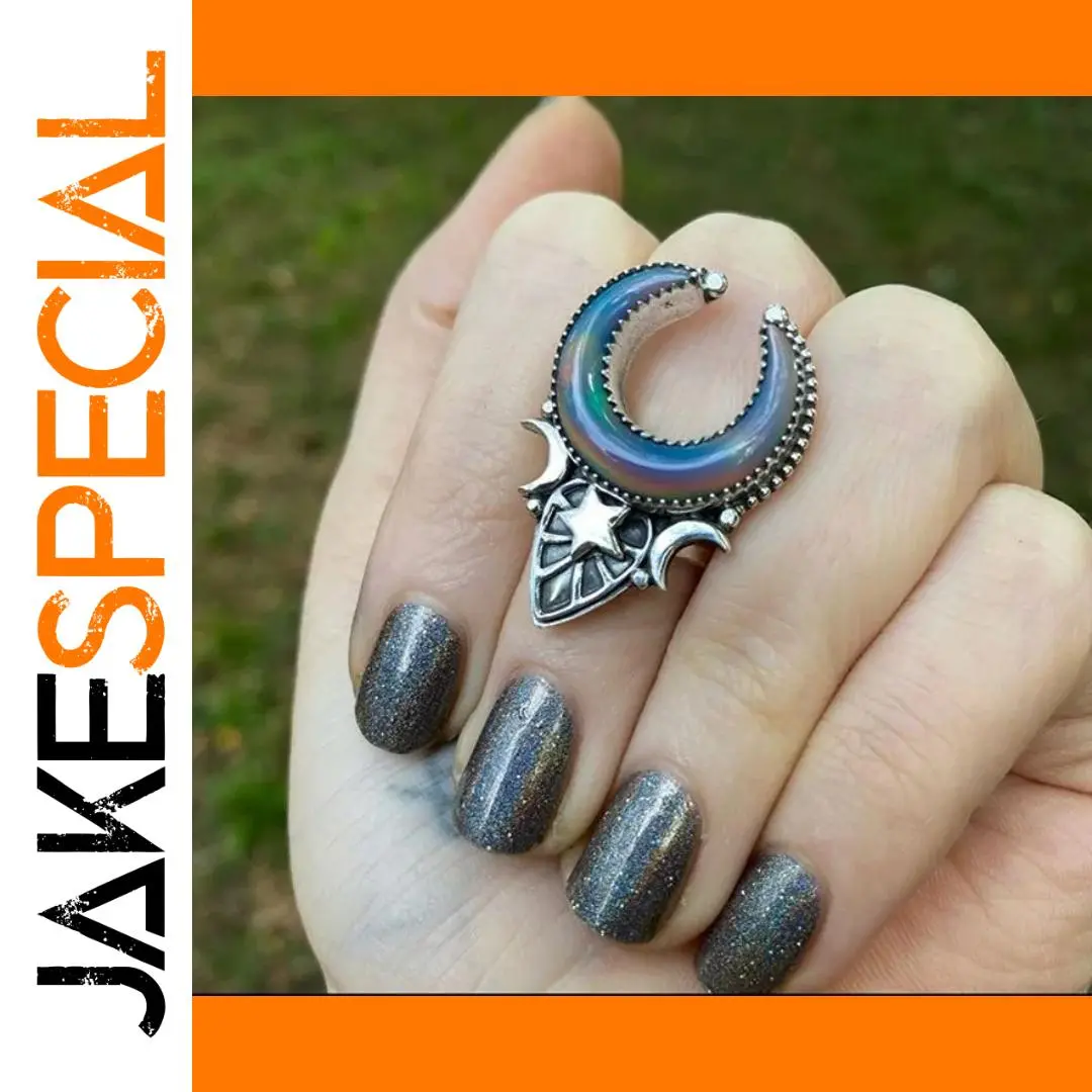 Vintage Moon Star Celestial Ring with Resin Inlay 1 Vintage Moon Star Celestial Ring with Resin Inlay