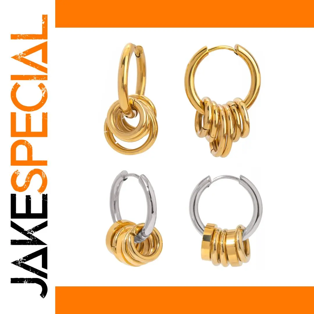 Stainless Steel Hoop Earrings with Layered Rings 1 Stainless Steel Hoop Earrings with Layered Rings