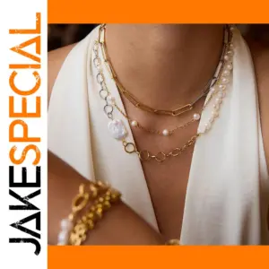 Elegant Stainless Steel Gold Pearl Necklace