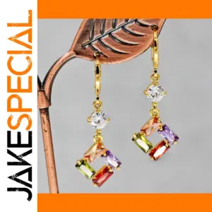 Vibrant Geometric Square Earrings with Multicolored Stones