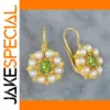 Vintage Drop Earrings with Green Stone and Pearls