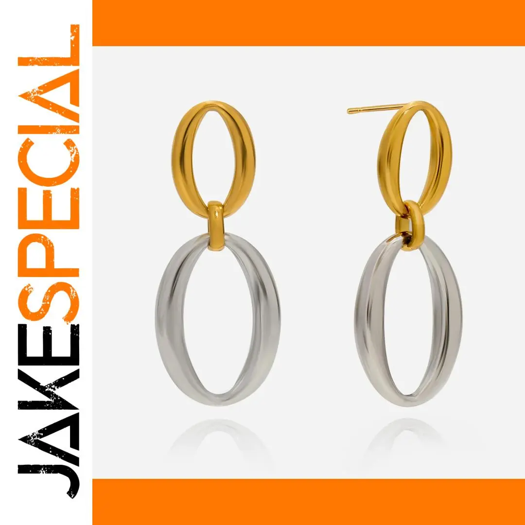 Two-Tone Stainless Steel Geometric Earrings for Women 1 Two-Tone Stainless Steel Geometric Earrings for Women