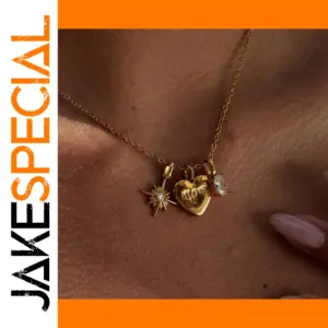 Gold-Toned Stainless Steel Heart and Star Necklace