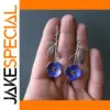 Vintage Silver Drop Earrings with Blue Flower