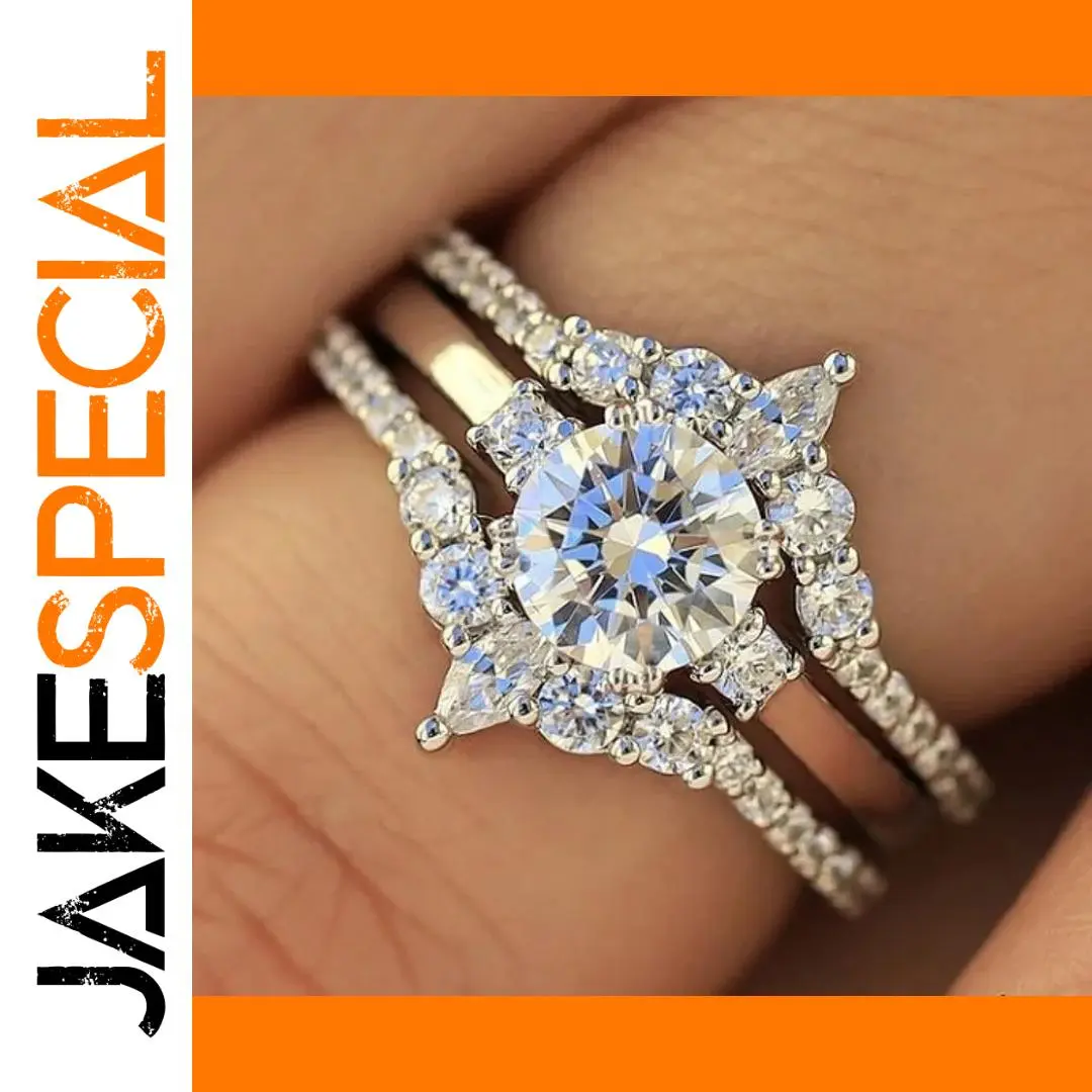 Silver Women's Cocktail Ring Set with Zircon 1 Silver Women's Cocktail Ring Set with Zircon