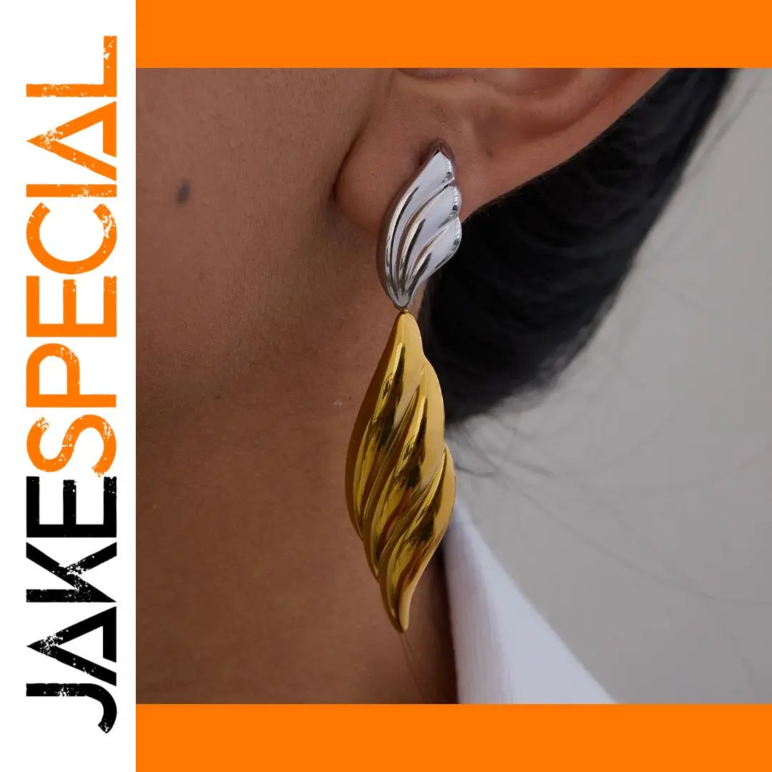 Stainless Steel Two-Tone Wing Earrings 1 Stainless Steel Two-Tone Wing Earrings