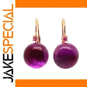 Gold and Purple Drop Earrings with Pink Zircon