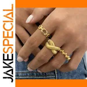 Modern Stainless Steel Gold PVD Ring Set for Men