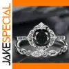 Fashion Women's Black Zircon Ring with Floral Frame