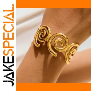 Gold Stainless Steel Spiral Cuff Bracelet
