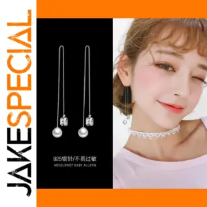 Silver Pearl Tassel Earrings for Women