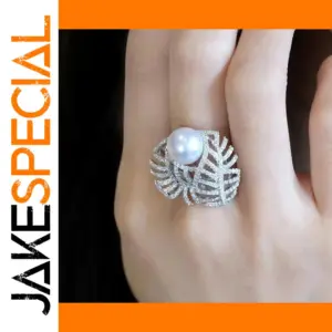 Women's Pearl and Leaf Charm Ring