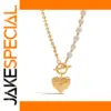 Elegant Stainless Steel Pearl Necklace with Gold Heart