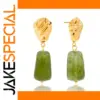 Green Resin Drop Earrings with Gold Stainless Steel